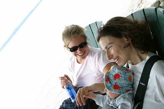 Allison, Amy and Gus at the boathouse.