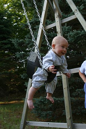 Gus goes for a swing.