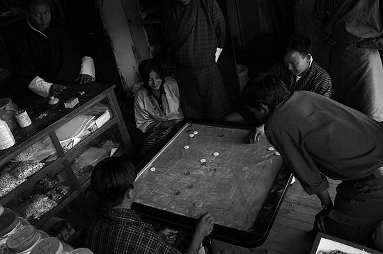 Playing carom in Thimphu.