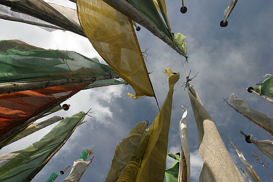 Prayer flags on a mountain pass.