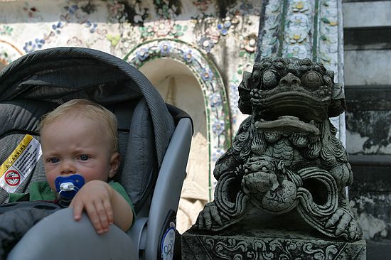 Zeke and a temple guardian.